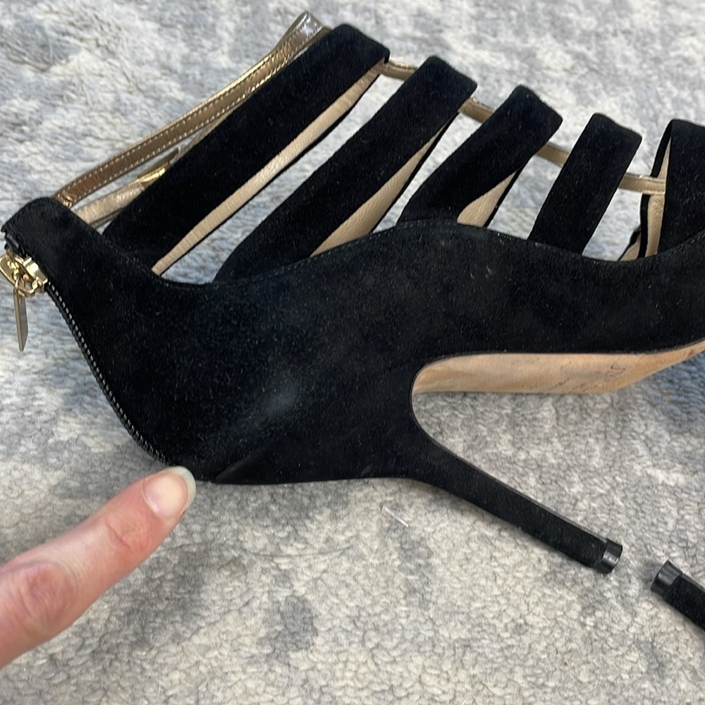 SOLD - Jimmy Choo Fathom Strappy Cage Bootie Heels Gladiator Black Sz 37 - Picture 10 of 16